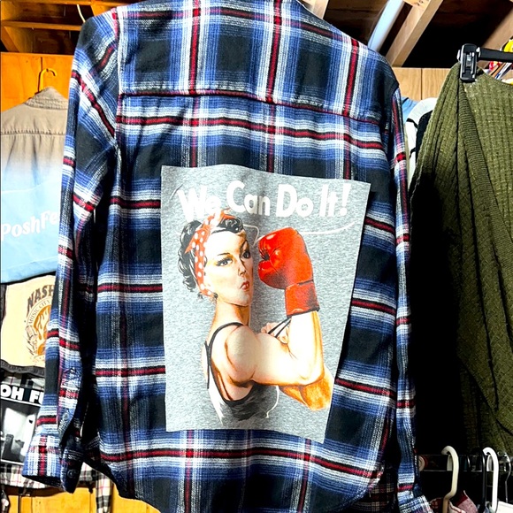 We can do it upcycled flannel shirt - Picture 1 of 3